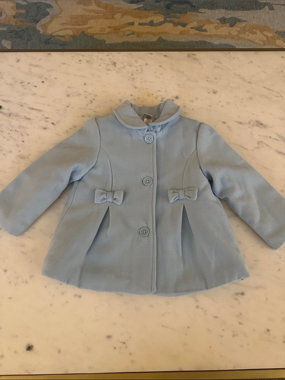 Little Me Baby Girl Light Blue Pea Coat with Bow Details
